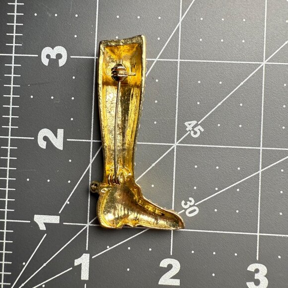 Gold-Toned Rhinestone Boot Brooch With Blue & Clear Crystal Accents Pinback Jewe - Picture 5 of 5